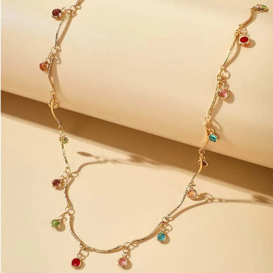 Gold Vibrant Colored Stones & Twisted Chain Necklace-Maryam Jewelry