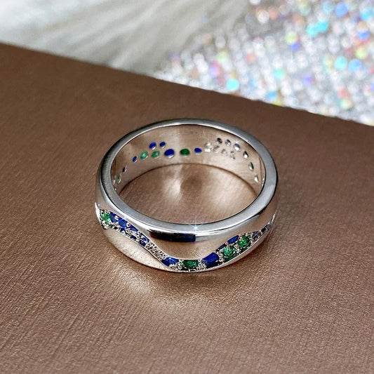 Vintage Silver Blue & Green Stone Wave Ring-Maryam Jewelry