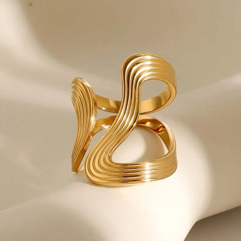 Gold Wavy Design Unique Adjustable Ring-Maryam Jewelry