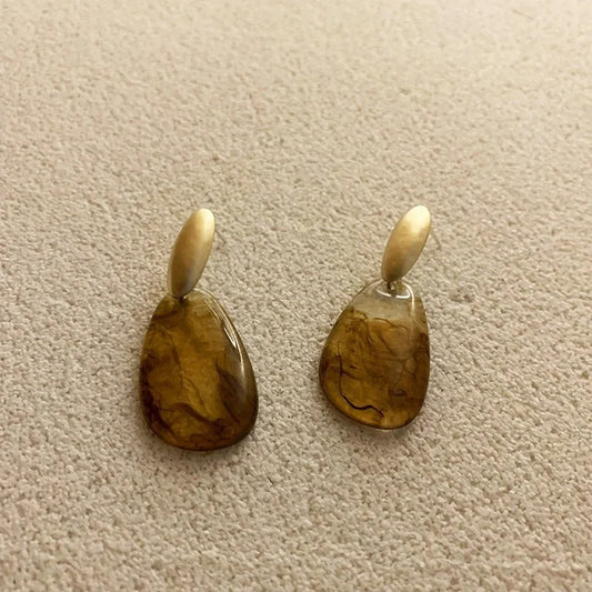 Retro Brown Geometric Classic Teardrop Shape Earrings-Maryam Jewelry