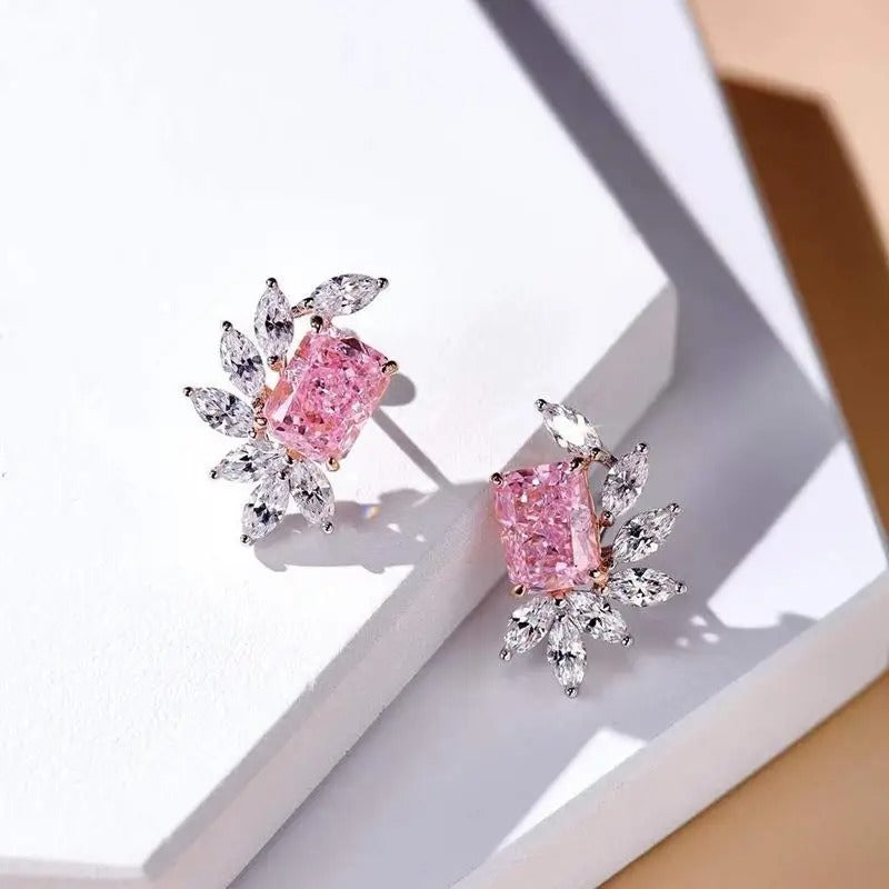 Pink & White Gemstone Floral Earrings-Maryam Jewelry