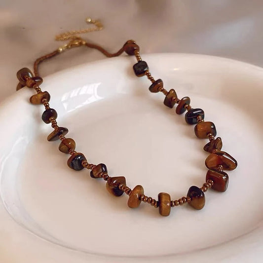 Vintage Brown Tiger Eye Stone Necklace-Maryam Jewelry