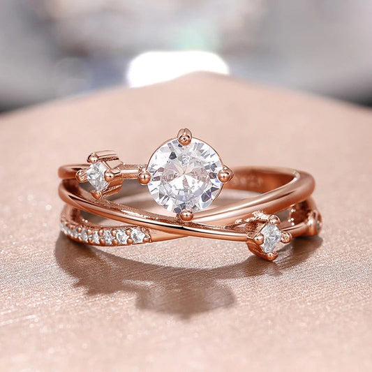 Vintage Rose Gold Round Stone Ring-Maryam Jewelry