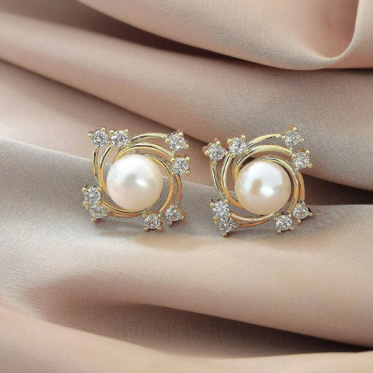 Vintage Gold Swirl Pearl Earrings-Maryam Jewelry