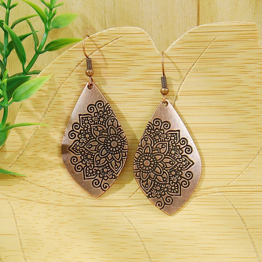 Vintage Copper Engraved Mandala Earrings-Maryam Jewelry