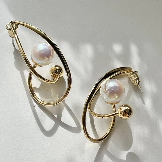 Vintage Gold Pearl Teardrop Earrings-Maryam Jewelry