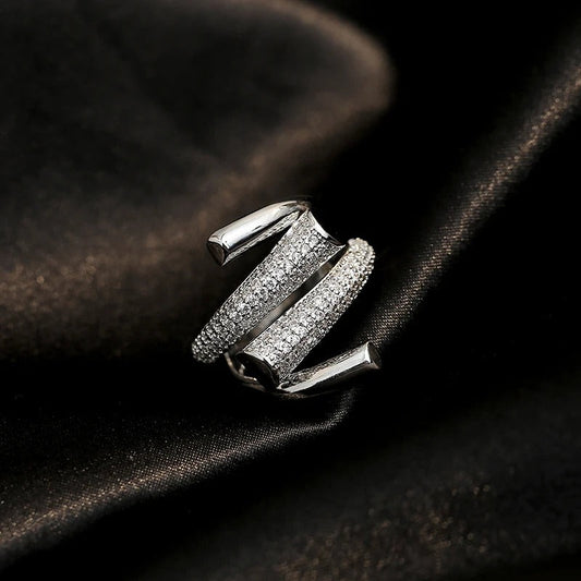 Vintage Silver Spiral Crystal Adjustable Ring-Maryam Jewelry