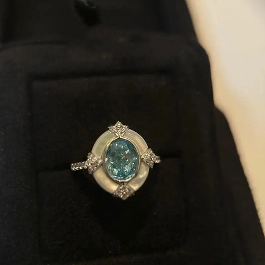 Timeless Vintage White Silver Aquamarine Adjustable Ring-Maryam Jewelry