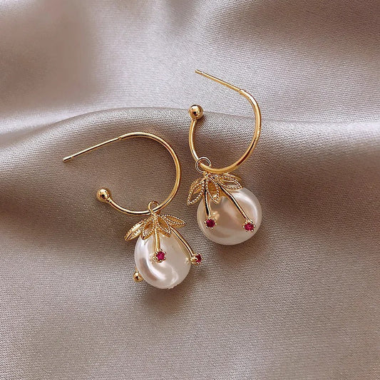 Vintage Gold & Pearl Cherry Earrings-Maryam Jewelry