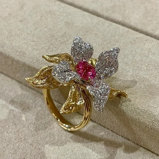 Classic Vintage Gold & Silver Ruby Adjustable Ring-Maryam Jewelry
