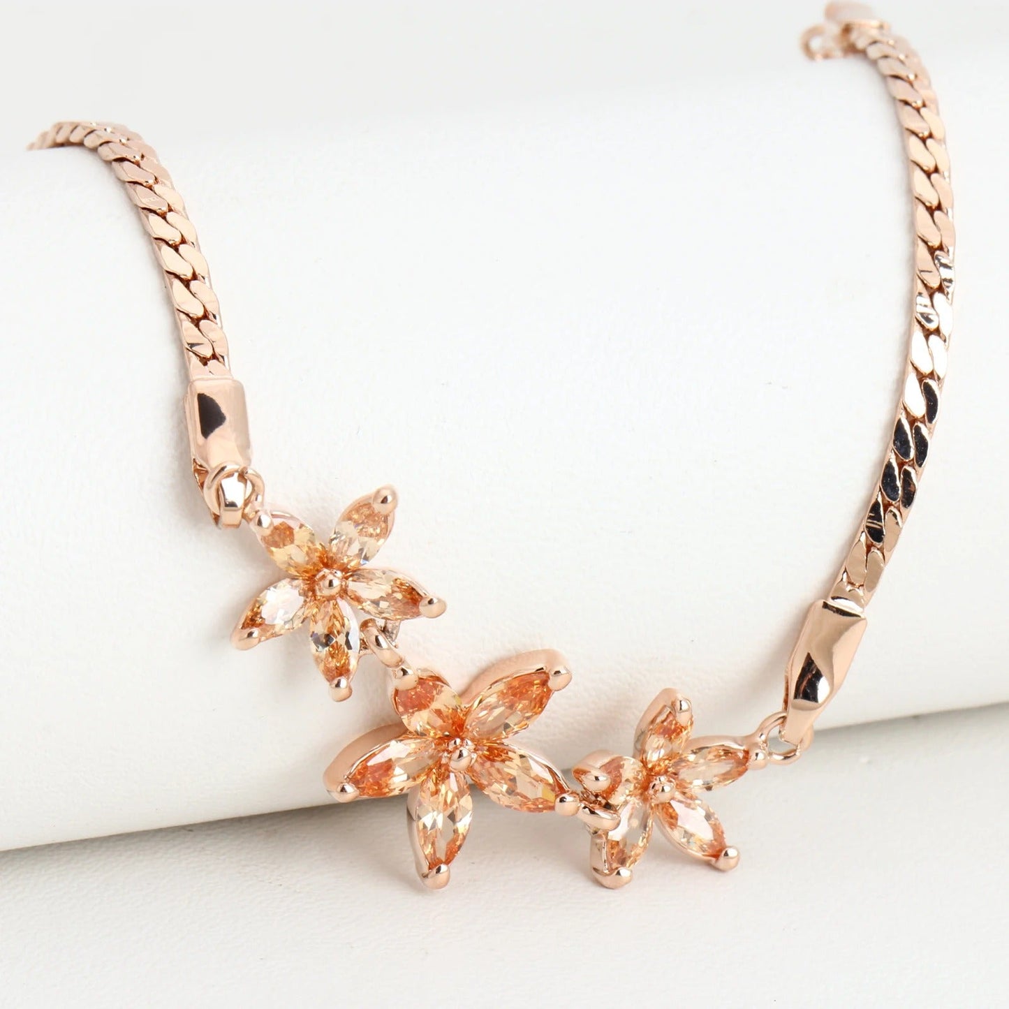 Vintage Rose Gold Three Multicolor Flower Bracelet-Maryam Jewelry