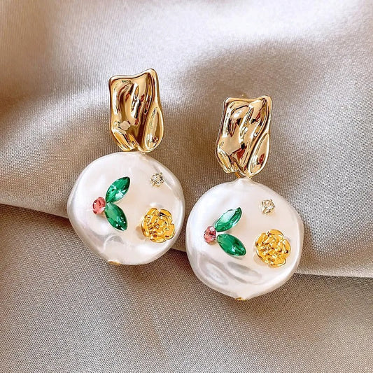 Vintage Gold & Pearl Blossom Earrings-Maryam Jewelry