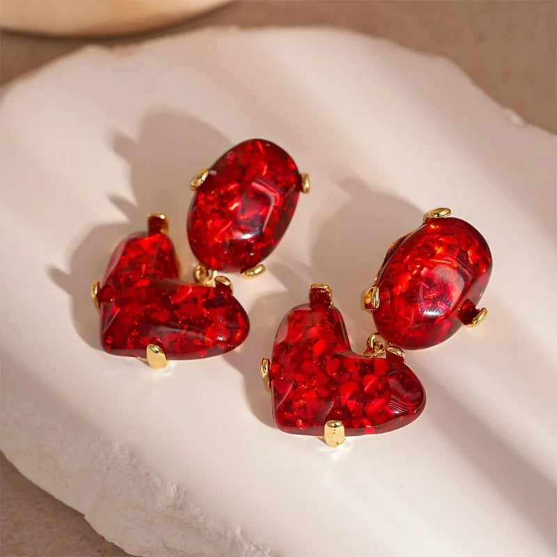 Vintage Red Heart Glass Pendant Earrings-Maryam Jewelry