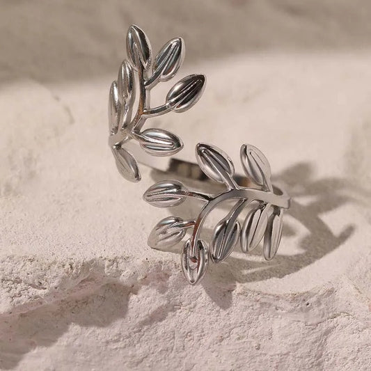Silver Leaf & Vine Pattern Adjustable Ring-Maryam Jewelry