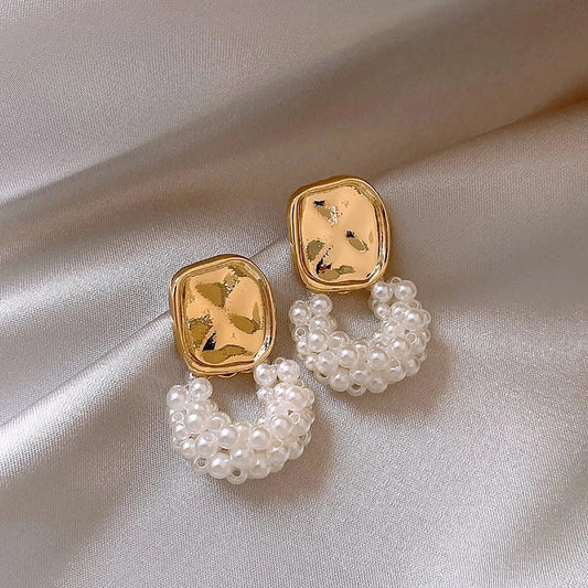 Vintage Gold & Pearl Rope Pendant Earrings-Maryam Jewelry