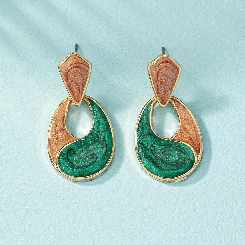 Vintage Gold Swirl Patchwork Drop Earrings-Maryam Jewelry