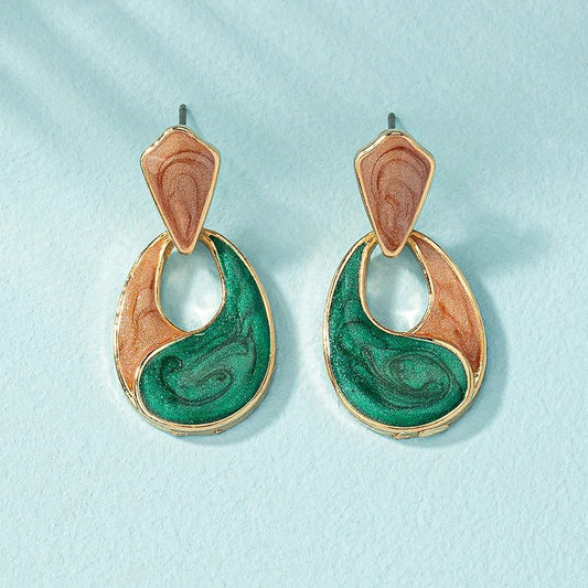 Vintage Gold Swirl Patchwork Drop Earrings-Maryam Jewelry