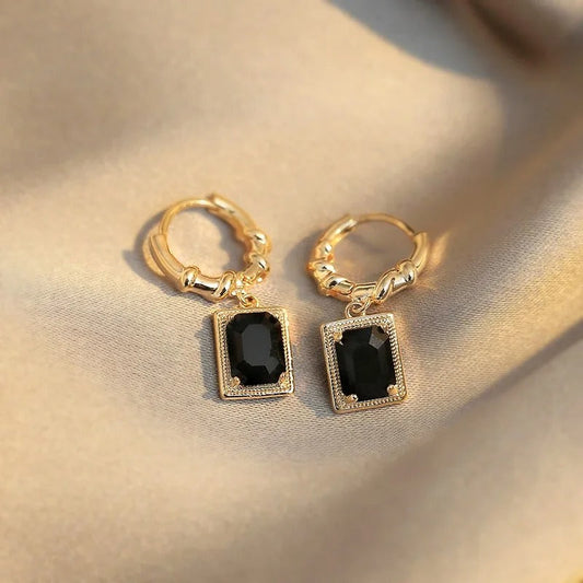 Gold Black Zirconia Pendant Earrings-Maryam Jewelry