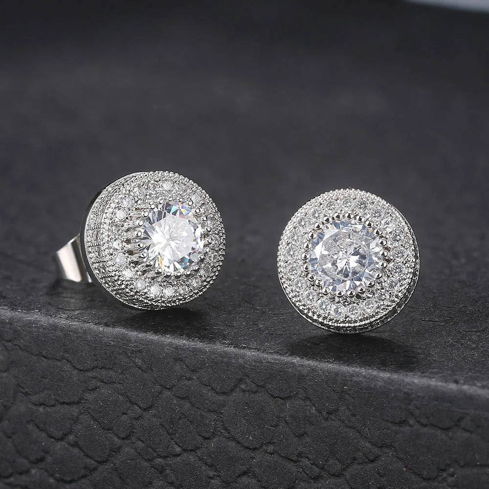 Timeless Silver Crystal-Accented Round Stud Earrings-Maryam Jewelry