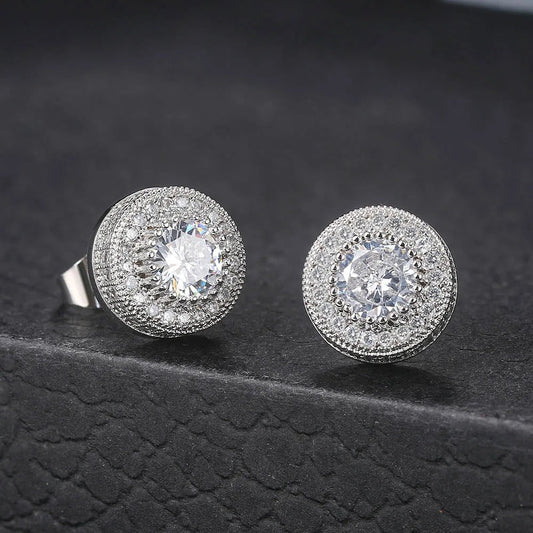 Timeless Silver Crystal-Accented Round Stud Earrings-Maryam Jewelry