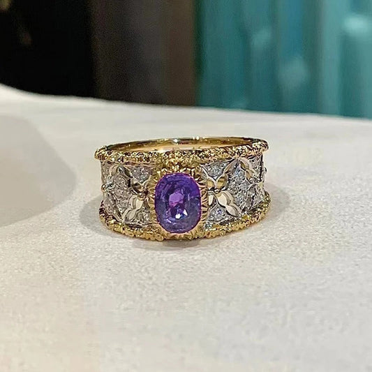 Gold Purple Gemstone Floral Ring-Maryam Jewelry