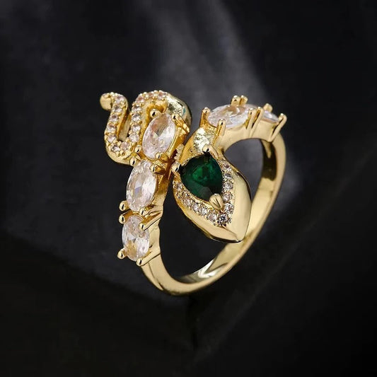 Classic Green Zircon Snake Shaped Adjustable Ring-Maryam Jewelry