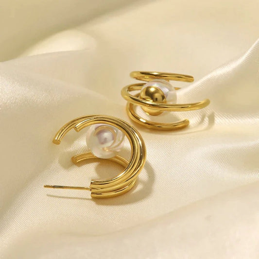 Vintage Pearl Artistic Gold Earrings-Maryam Jewelry