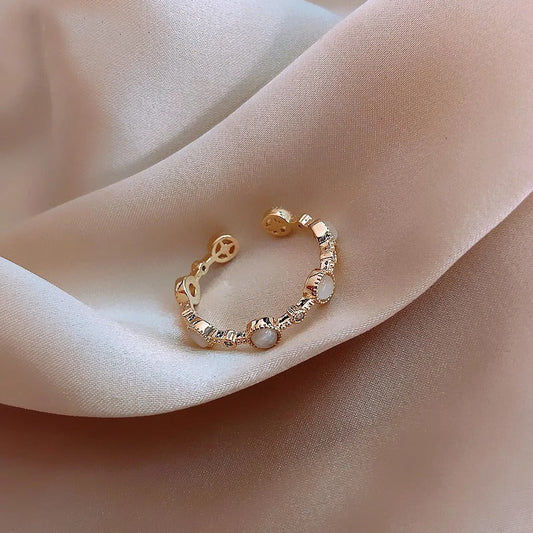 Classic Round Gold & Crystal Adjustable Ring-Maryam Jewelry