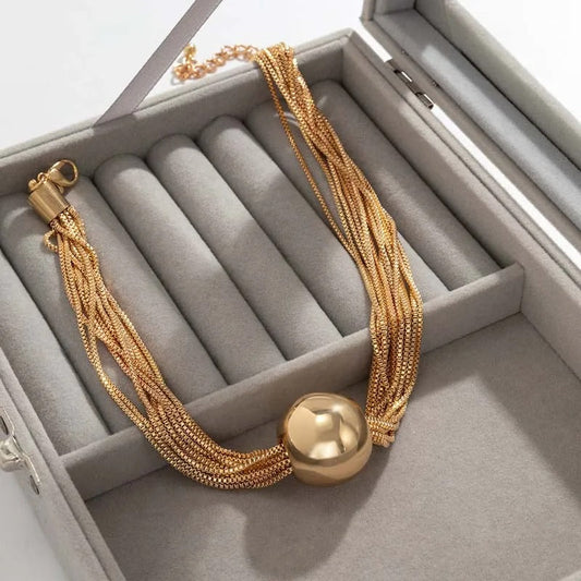 Vintage Gold Multi-Strand Ball Pendant Necklace-Maryam Jewelry