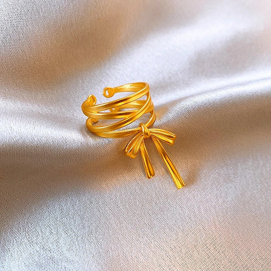 Vintage Gold Ribbon Bow Open Ring-Maryam Jewelry