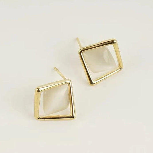 Classic Diamond Opal Hollow Stud Earrings-Maryam Jewelry