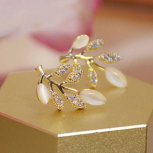 Vintage Gold & Shiny Pearl Leaf Earrings-Maryam Jewelry