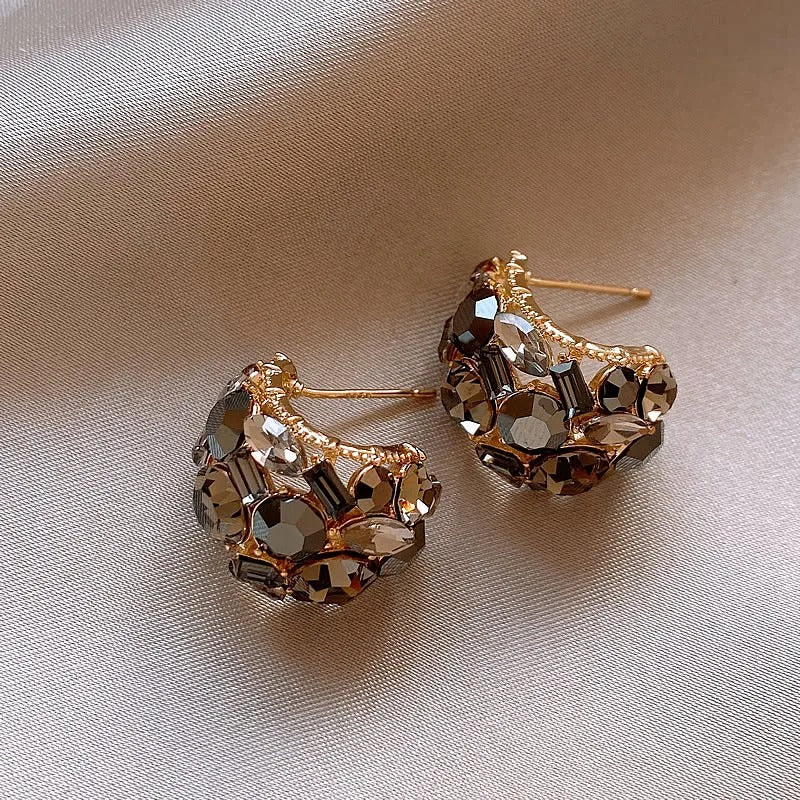 Sparkling Champagne Gold Crystal Drop Earrings-Maryam Jewelry