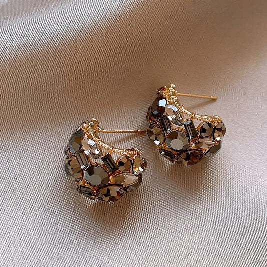 Sparkling Champagne Gold Crystal Drop Earrings-Maryam Jewelry