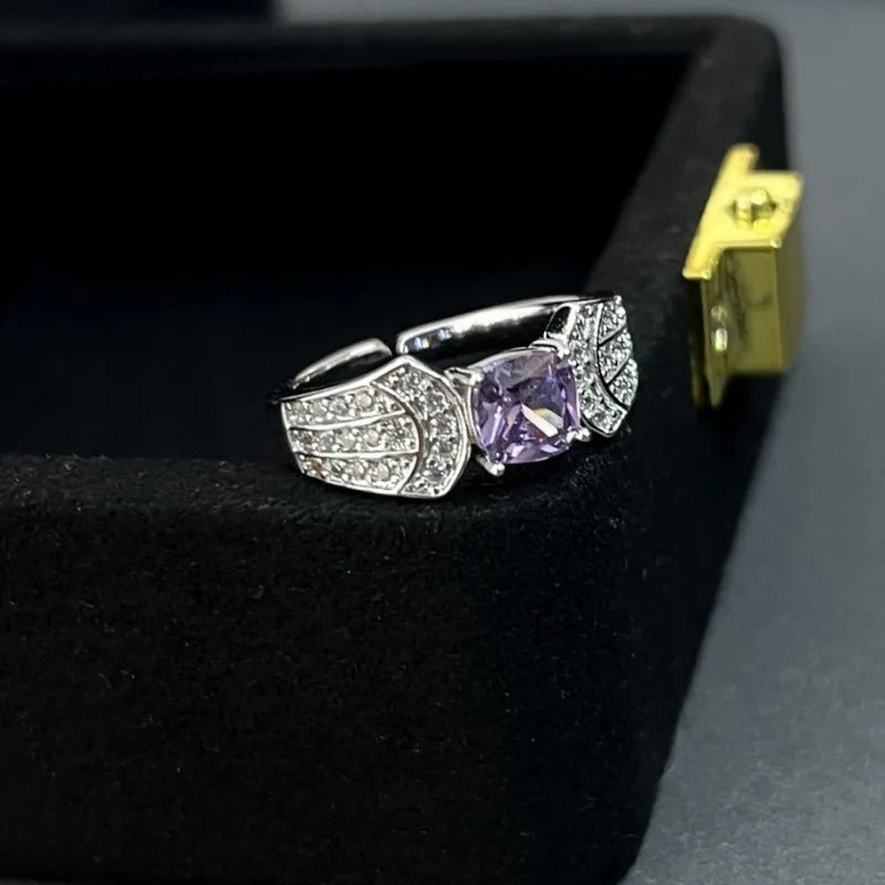 Vintage Silver & Square Purple Gemstone Adjustable Ring-Maryam Jewelry