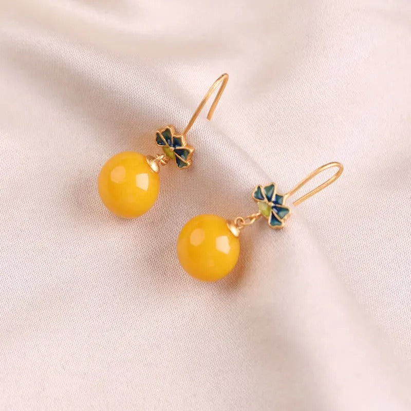 Classic Gold Yellow Flower Drop Vintage Earrings-Maryam Jewelry