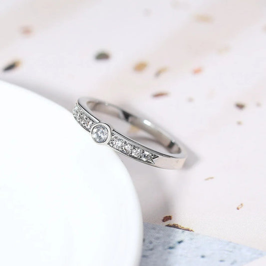 Classic Silver Central Round Gem Band Ring-Maryam Jewelry