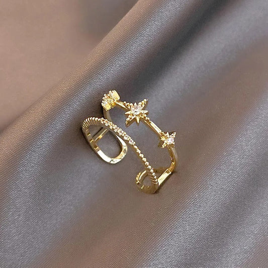 Vintage Gold Sparkling Star Adjustable Ring-Maryam Jewelry