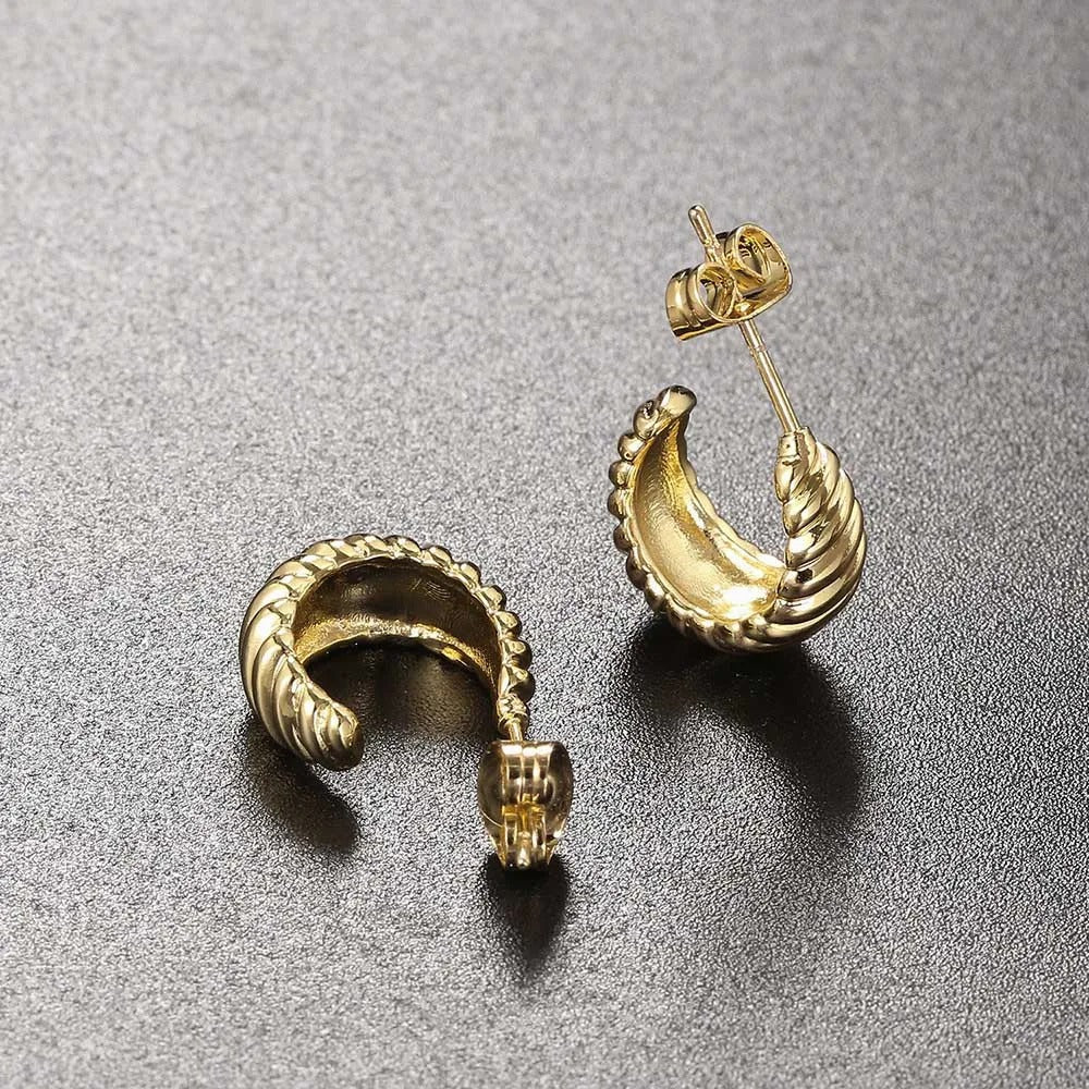 Vintage Gold Spiral Hoop Elegant Texture Earrings-Maryam Jewelry