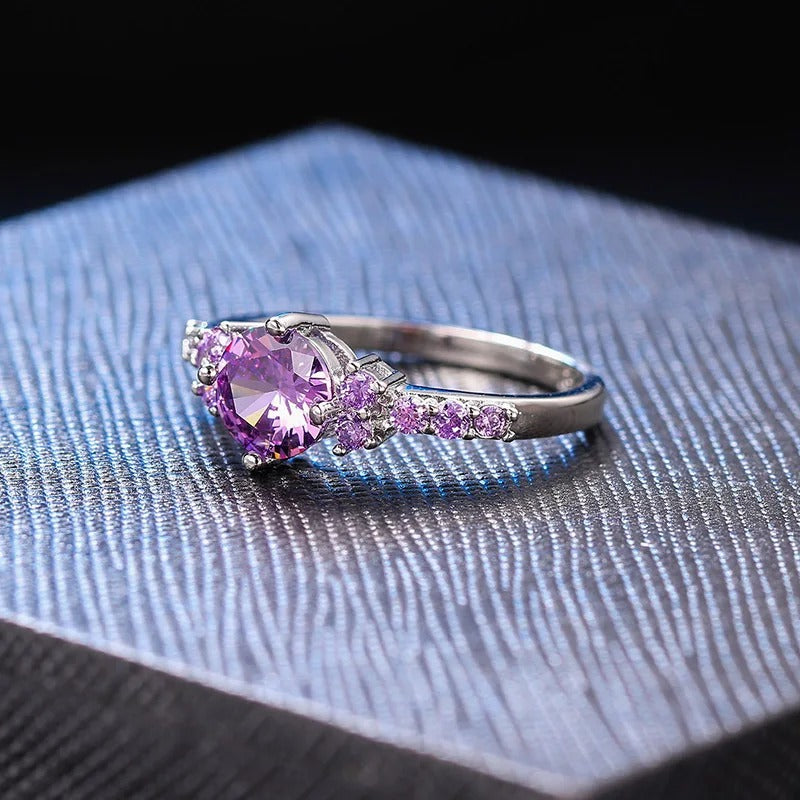 Silver Violet Center Gem & Side Sparkling Ring-Maryam Jewelry