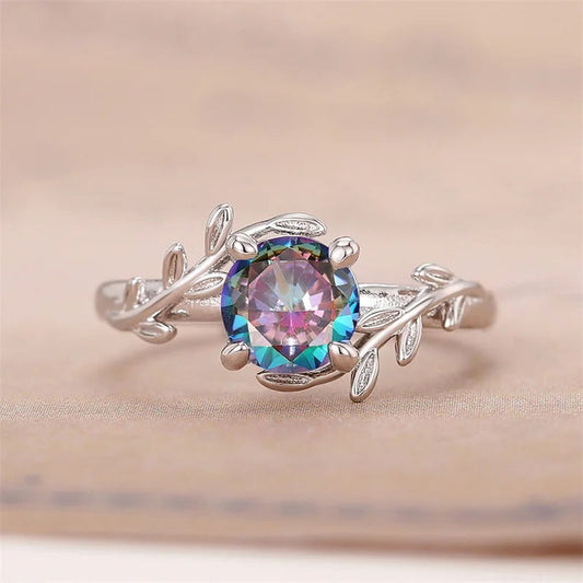 Silver Leaf-Inspired Colorful Gemstone Ring-Maryam Jewelry