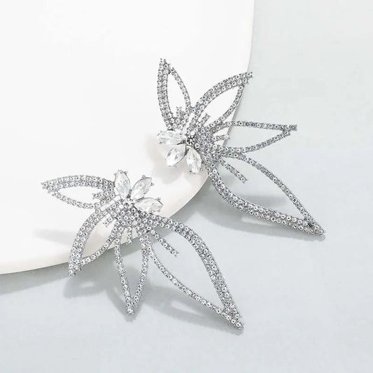 Silver Sparkling Rhinestone Crystal Butterfly Earrings-Maryam Jewelry