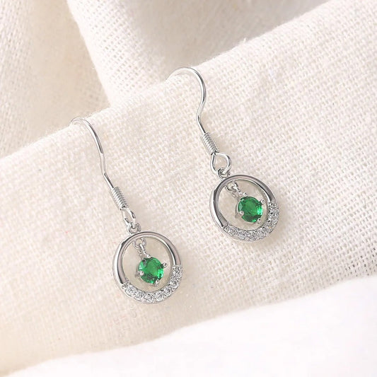 Vintage Silver Green Gem & Sparkling Circle Earrings-Maryam Jewelry
