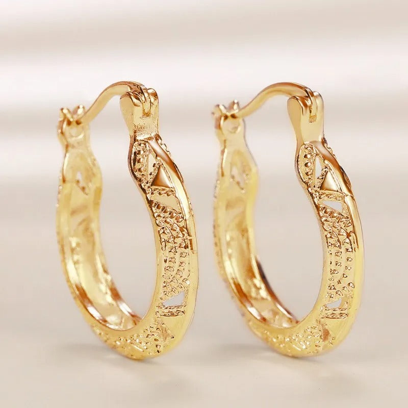 Vintage Gold Etched Pattern Earrings-Maryam Jewelry