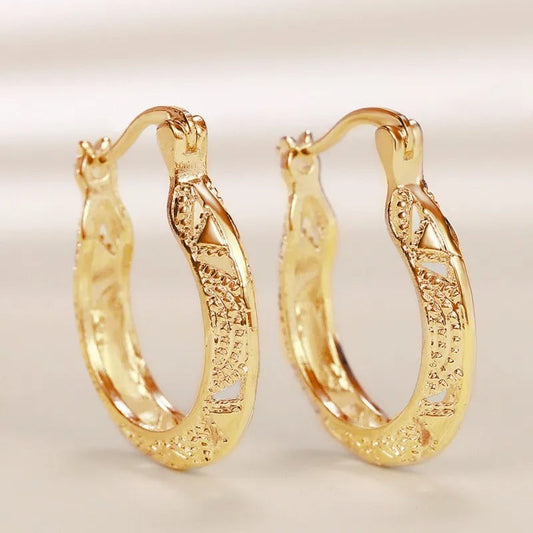 Vintage Gold Etched Pattern Earrings-Maryam Jewelry