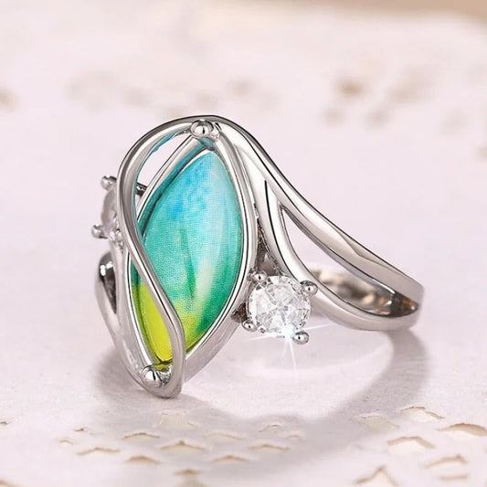 Silver & Blue-Green Marquise Ring-Maryam Jewelry