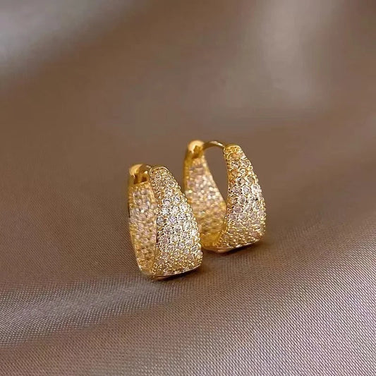 Vintage Gold Paved Crystal Huggie Earrings-Maryam Jewelry