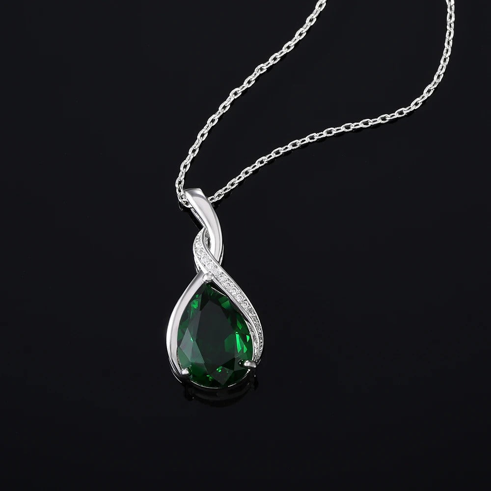 Silver Green Crystal Pendant Necklace-Maryam Jewelry