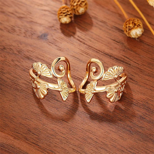Gold Floral Curl Clip Earrings-Maryam Jewelry