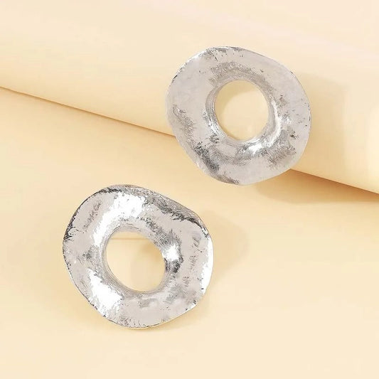 Silver Sculptural Unique Open-Circle Earrings-Maryam Jewelry